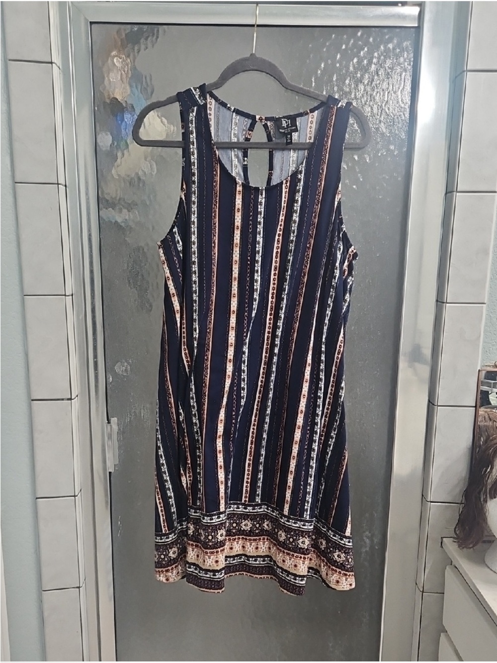 Derek Heart Navy Striped Border-Print Mini Dress